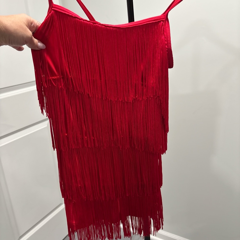 balera Red Fringe Slip Mini Dress/long tank - Picture 2 of 5